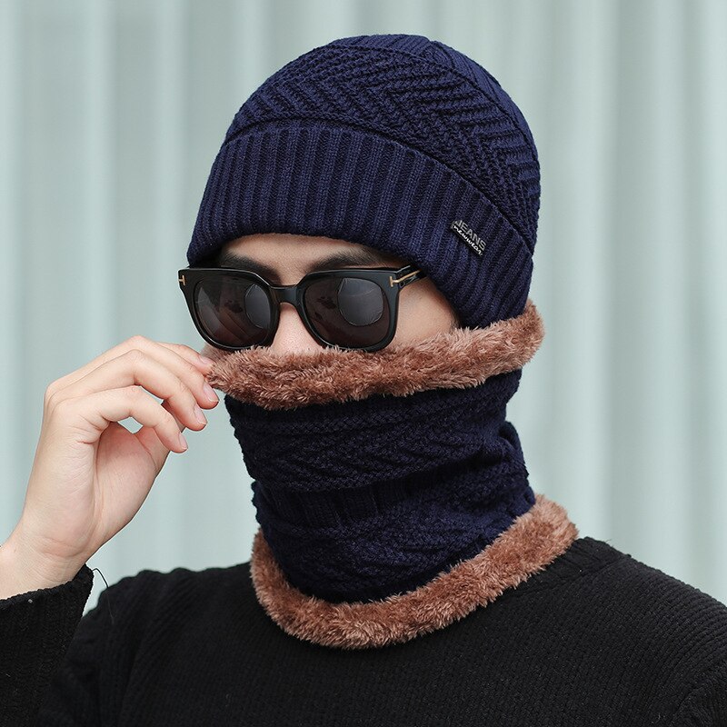 Calymel Winter Hat Scarf Set Men's Wool Hat Casual Warm Knit Hat Outdoor Riding Ski Cap Set