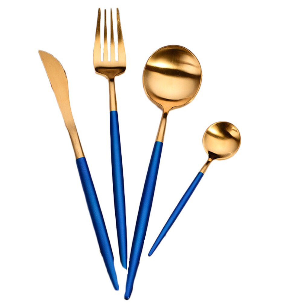 4 Pcs Plated Portugal Lepel Vork Theelepel Sets 304 Roestvrij Staal Western-Stijl Voedsel Servies Bestek: 3