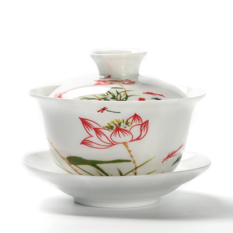 Chinese Traditional Gaiwan Teaware Set Ceramic Teapot Kettle Handpainted Gaiwan Set Porcelain Chinese Kung Fu Tea Set Tea Tureen