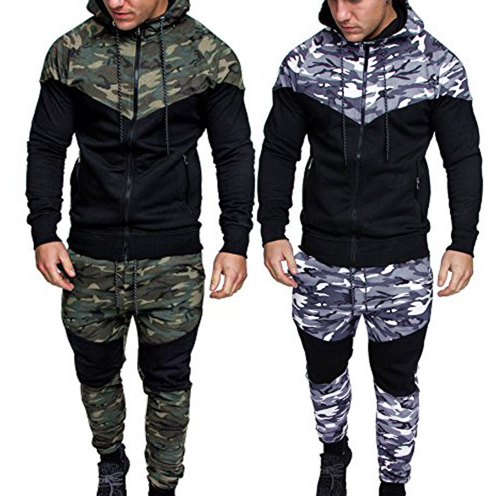 Esportes dos homens de roupas masculinas Outono Inverno Camuflagem Camisola Top Calças Define Terno Dos Esportes Treino de alta qualidade Da Moda #7