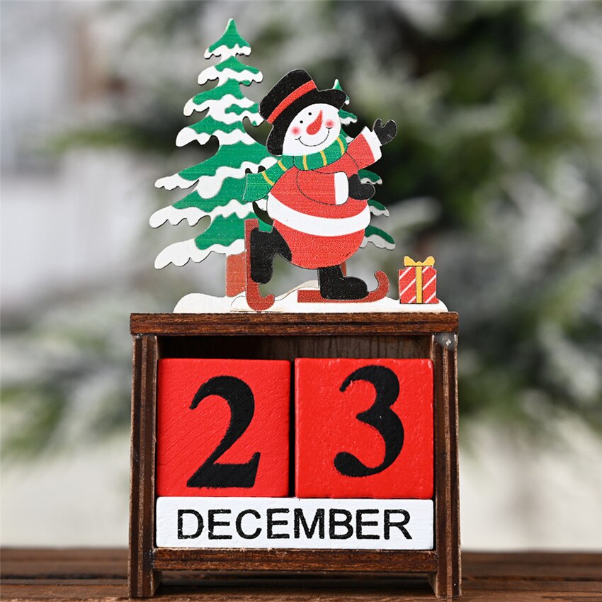 Vintage Wooden Advent Calendar Christmas Wood Block Planer Permanent Desktop Organizer Agenda Perpetual Calendar Home Decoration: Snowman