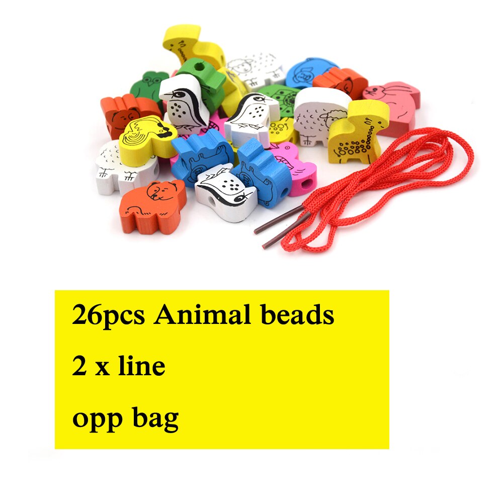 26 stk / parti trælegetøj tegneserie dyr frugtperler snor trådning perler spil uddannelse legetøj til baby børn børn wyq: 26 stk. dyreoppose