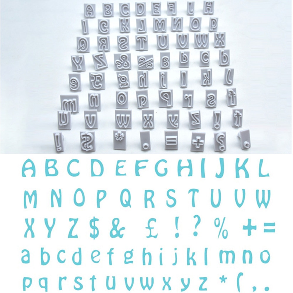 64Pcs Plastic Alphabet Cookie Cutter Set Fondant Cutters Mold Upper and Lower Case Art Deco Number Letter Stamps