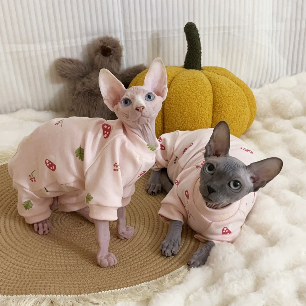 Lange mouwen katoenen 4-poots jas voor Sphynx kat zacht cartoon shirt voor kittens honden roze witte pyjama voor vrouwelijke kat dierbenodigdheden: XXXL / WHITE