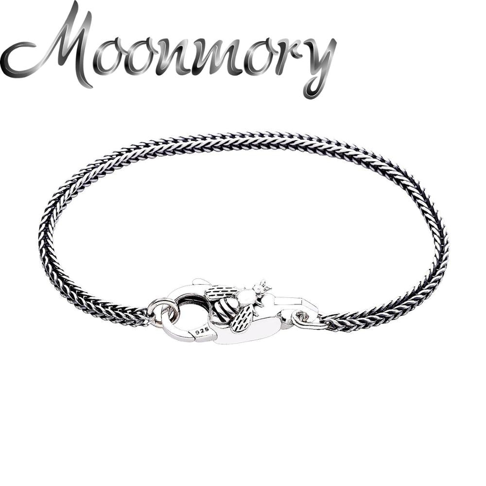 Moonmory 925 Sterling Silver Vintage Bee Buckle Bracelet For Women Party Punk Rock Animal Bangle Fit DIY Beads Charms Jewelry