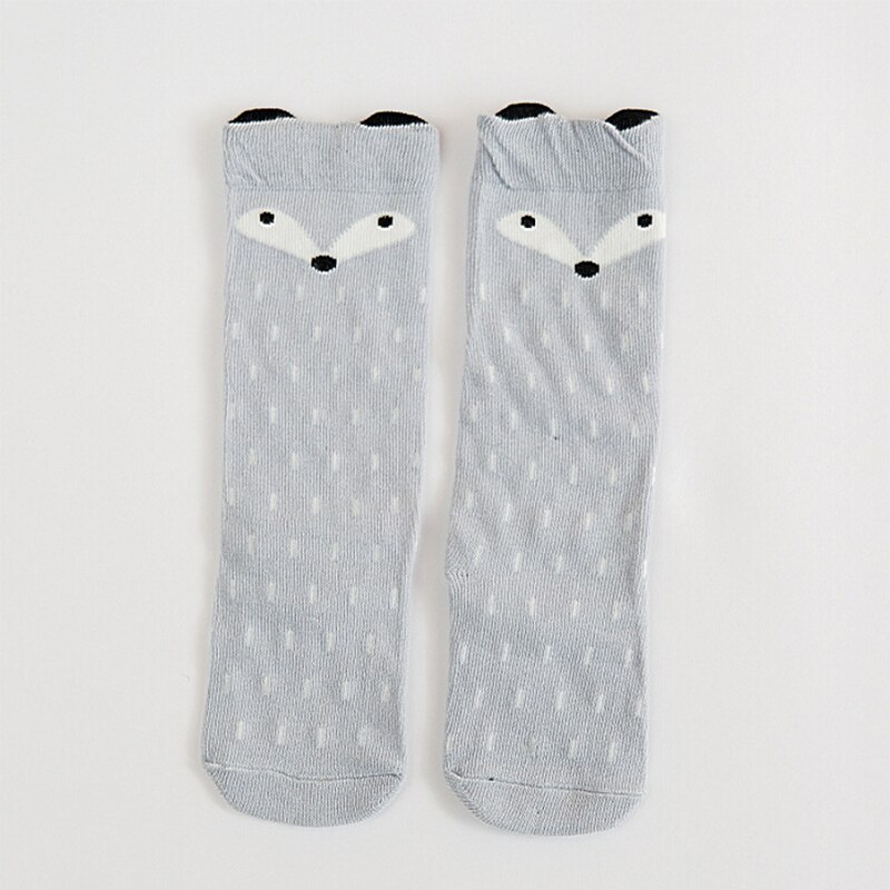 1 Pair Unisex Lovely Cartoon Baby Socks Girls Boys Toddler Knee High Socks Cute Animal Infant Kids Soft Cotton Socks 0-3 Y: Gray / 9M