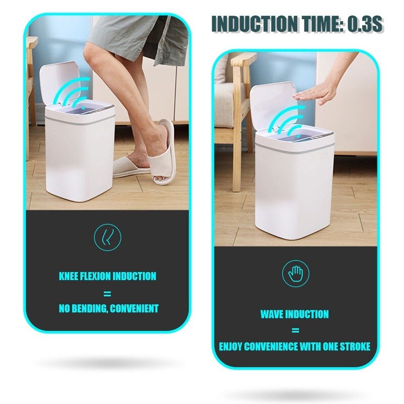 12L Home Automatic Touchless Trash Can Smart Infrared Motion Sensor Kitchen Rubbish Waste Garbage Bin Built-in LED Light
