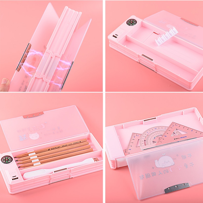 Multifunctional Pencil Case With Led Light And Usb Mini Fan Student Stationery Box Korean Pencil Case Boy And Girl