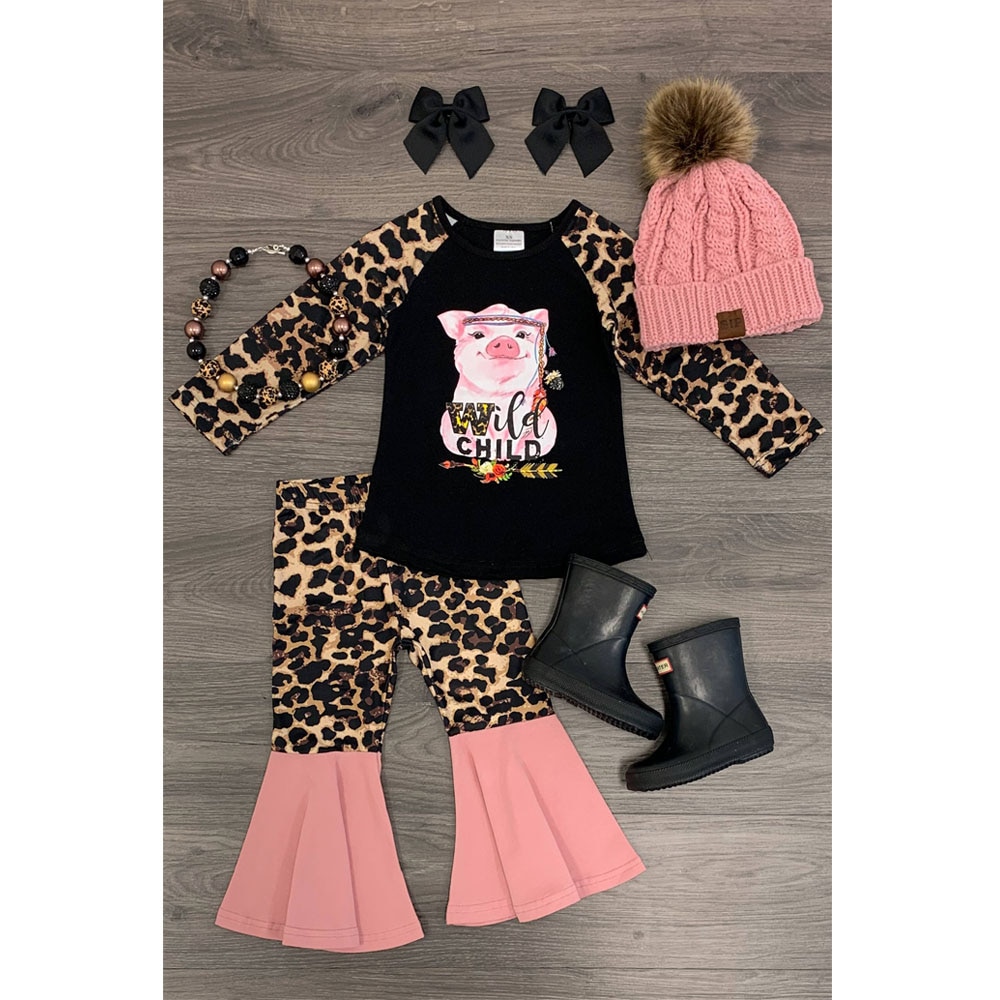 Fall Baby Set "Wild Child" Cheetah Bell Bottom Set