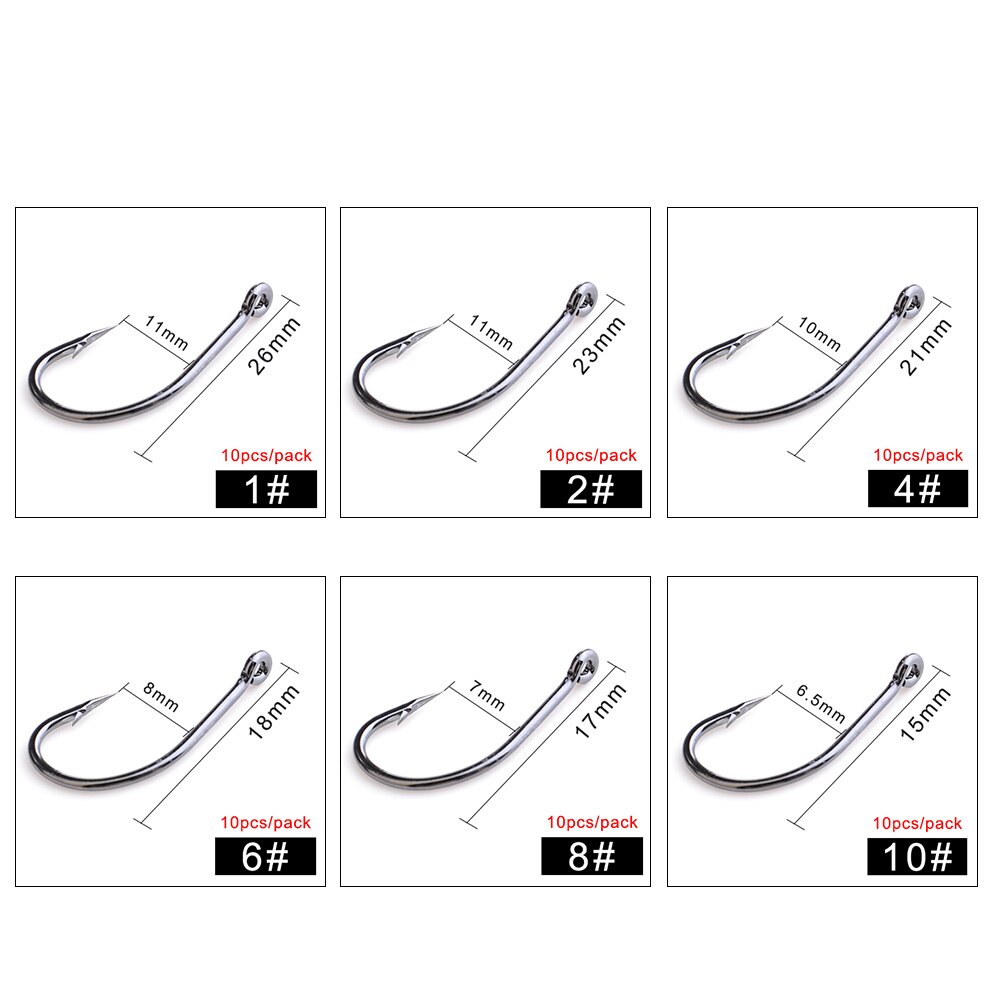 Haczyk wędkarski NGB 10PCS ze stali wysokowęglowej 1 # 2 # 4 # 6 # 8 # 10 # Haczyk pojedynczy z oczkiem, karpiowy, na suma, sprzęt wędkarski.