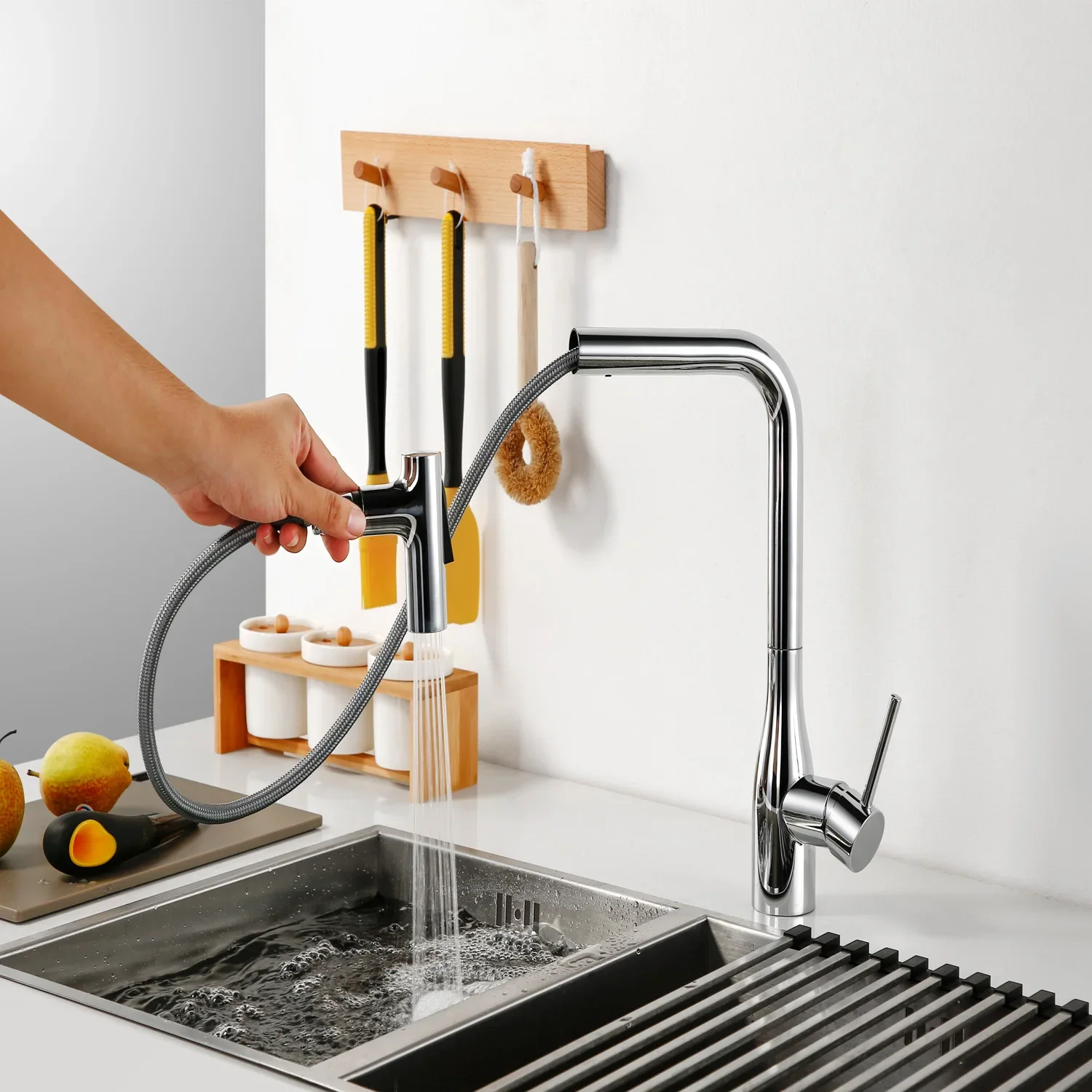 Manguera Flexible trenzada de nailon para grifo de cocina, accesorio de movimiento extraíble, tubo interior de Gel de sílice gris, F1/2 M15 * 1