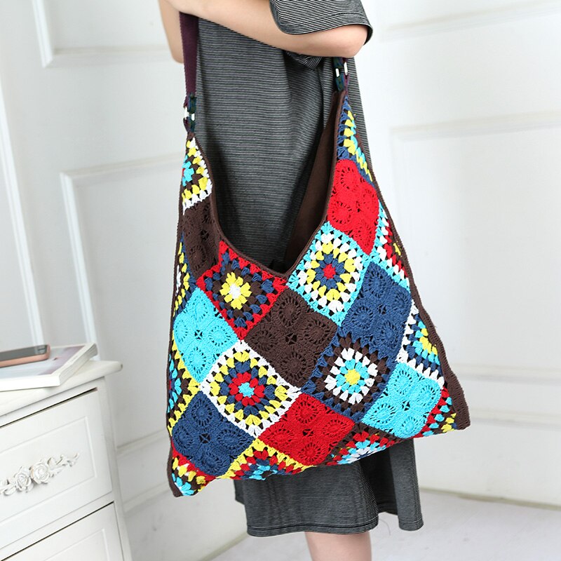 Ręcznie robiona na szydełku torba na ramię kobiety Bohemia torby na zakupy podróż wszystkie odpowiednie modne torby Crossbody