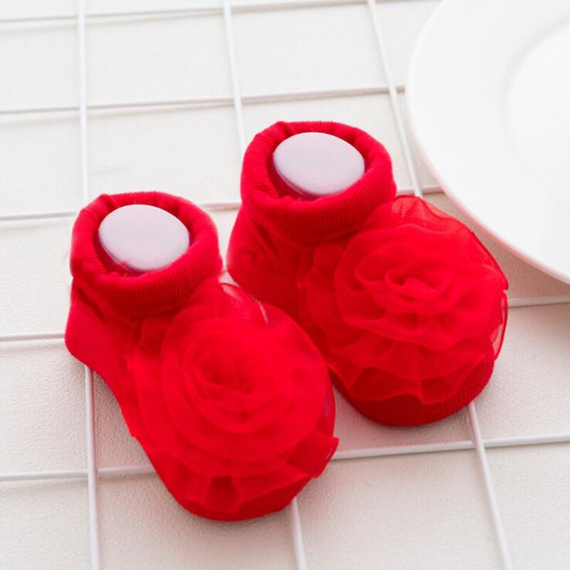 cute children's lace flower socks lace girls socks: Red