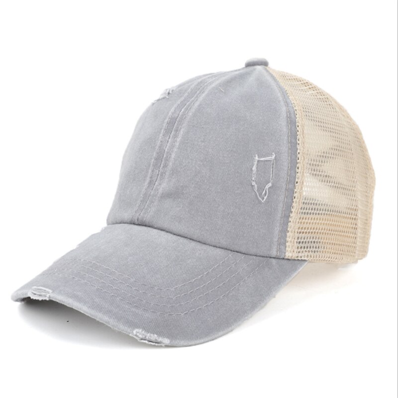 Paardenstaart Baseball Cap Vrouwen Verontruste Gewassen Katoen Caps Casual Zomer Snapback Hoed Rand Vader Hoeden: Grey