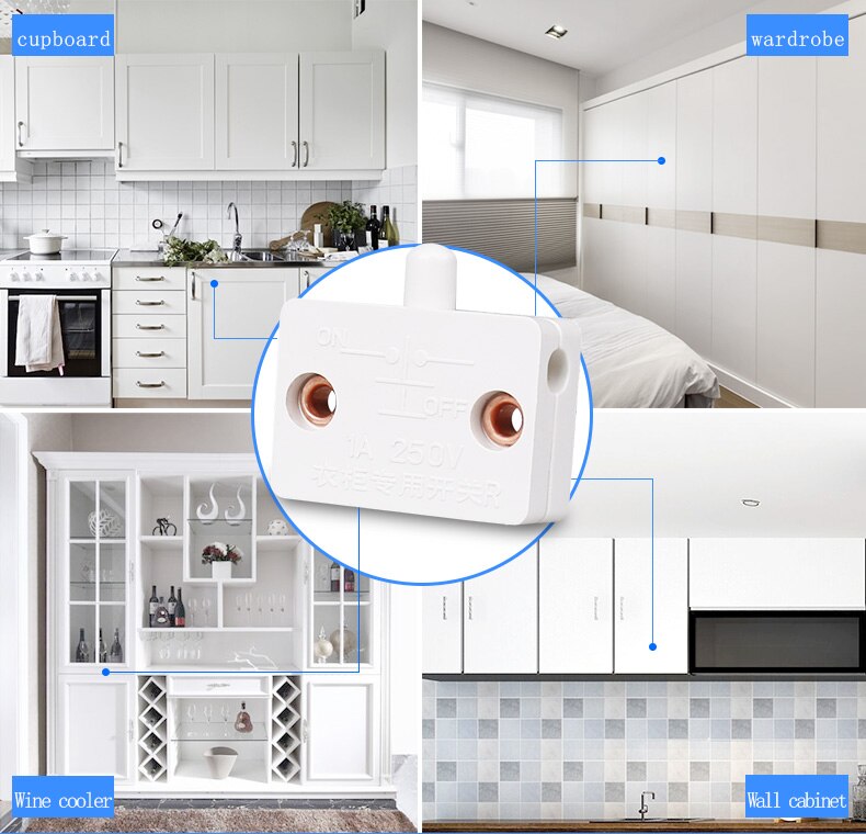 10pcs Wardrobe Light Switch Door Switch Automatic Lighting For Bedside Table Wine Cabinet Cupboard Door Control