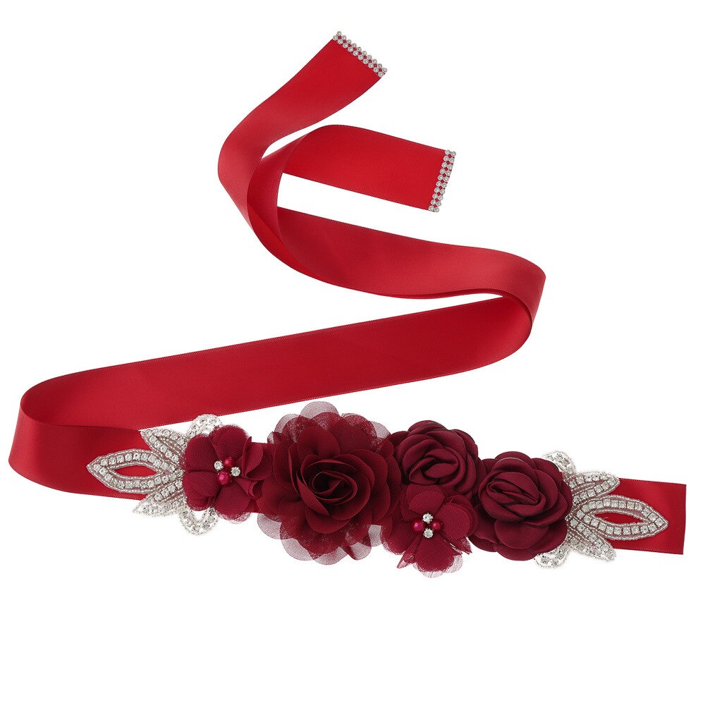 Cinturón de boda para novia, flor rosa perla, vestido de dama de honor de noche, cinturón de flores embarazadas, novedad de: Borgoña