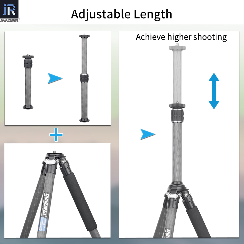 INNOREL – tige d&#39;extension de mi-colonne en Fiber de carbone, 10 couches, colonne centrale universelle pour trépied monopode pour appareil photo DSLR