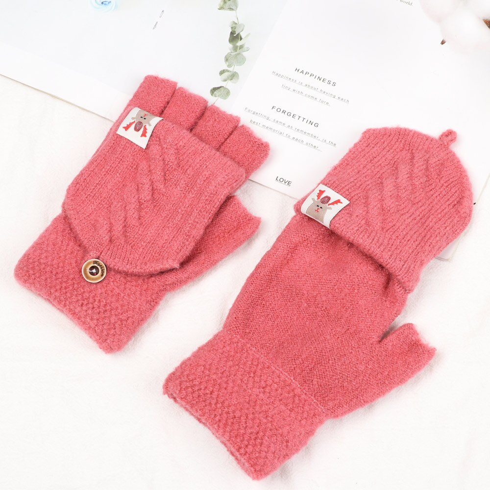 Winter Warm Knitted Gloves Women Men Fingerless Exposed Finger Half Capped 2 in 1Thick Gloves Soft Elastic Gloves