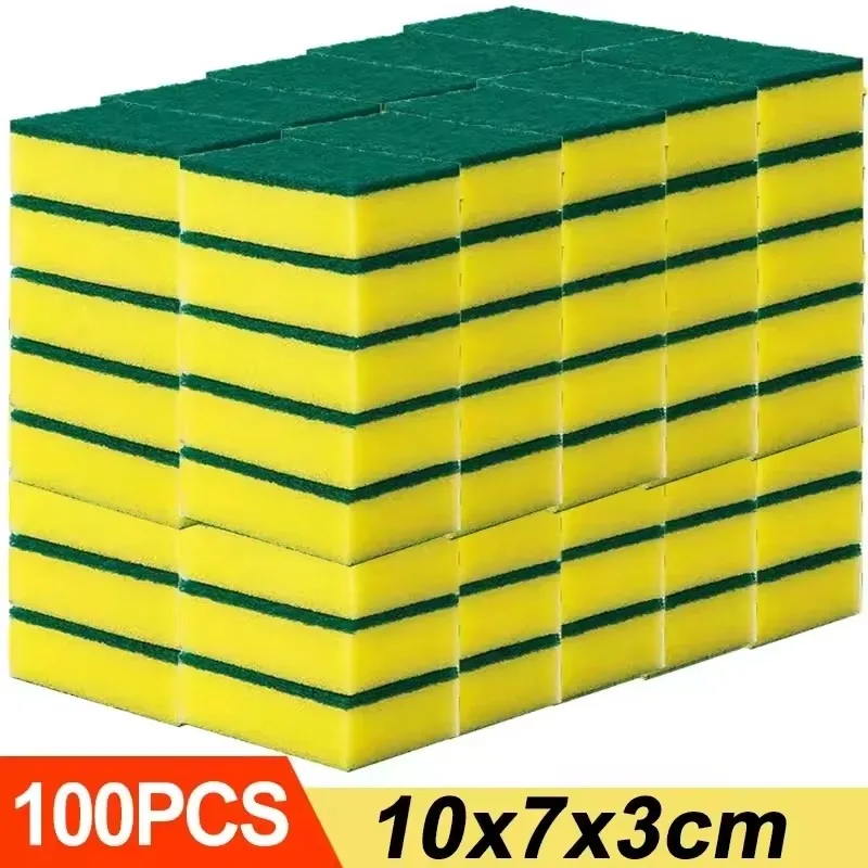 100/1Pcs Kitchen Dishwashing Sponge Household Cleaning Brush Sponge Soft Absorbent Clean Rub Pot Rust Pad Scouring Removing Kits: green