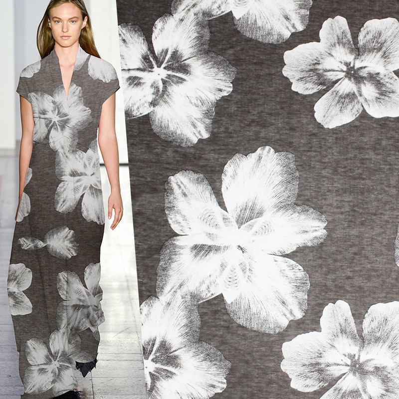 Pearlsilk 140cm breda stora blommor tryckta linne tunt lin plagg material sommarklänning diy kläder tyger