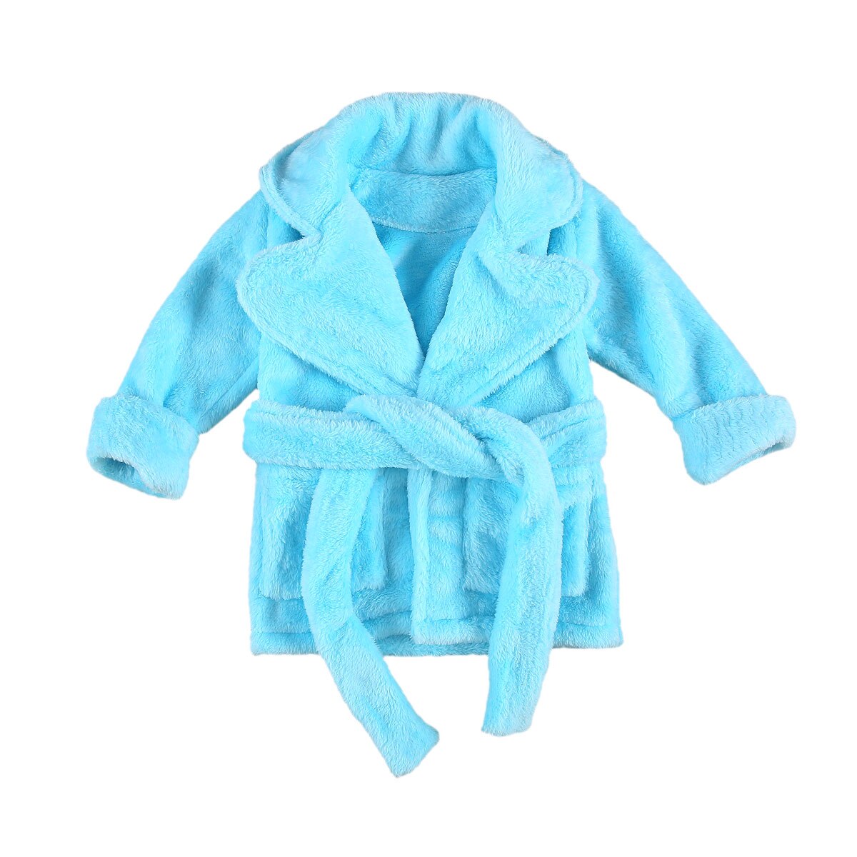 Opperiaya Baby Jongens Meisjes Flanellen Badjas Ultra Zachte Effen Kleur Lange Mouw Revers Robe Met Riem En Pocket: Blauw / 6M