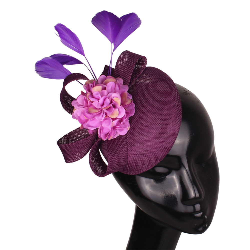 Elegante Damesmode Haar Bruiloft Fascinator Hoed Hoofdband Chique Hoofddeksels Met Hoofdband Fancy Mesh Formele Chapeau Cap: Paars