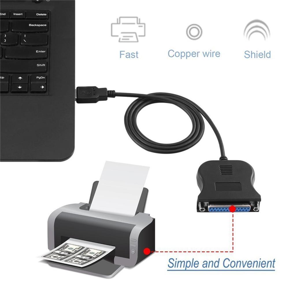Black Bi-directional Parallel Interface Communication USB to 25 Pin DB25 Parallel Printer Cable Adapter Cord Converter