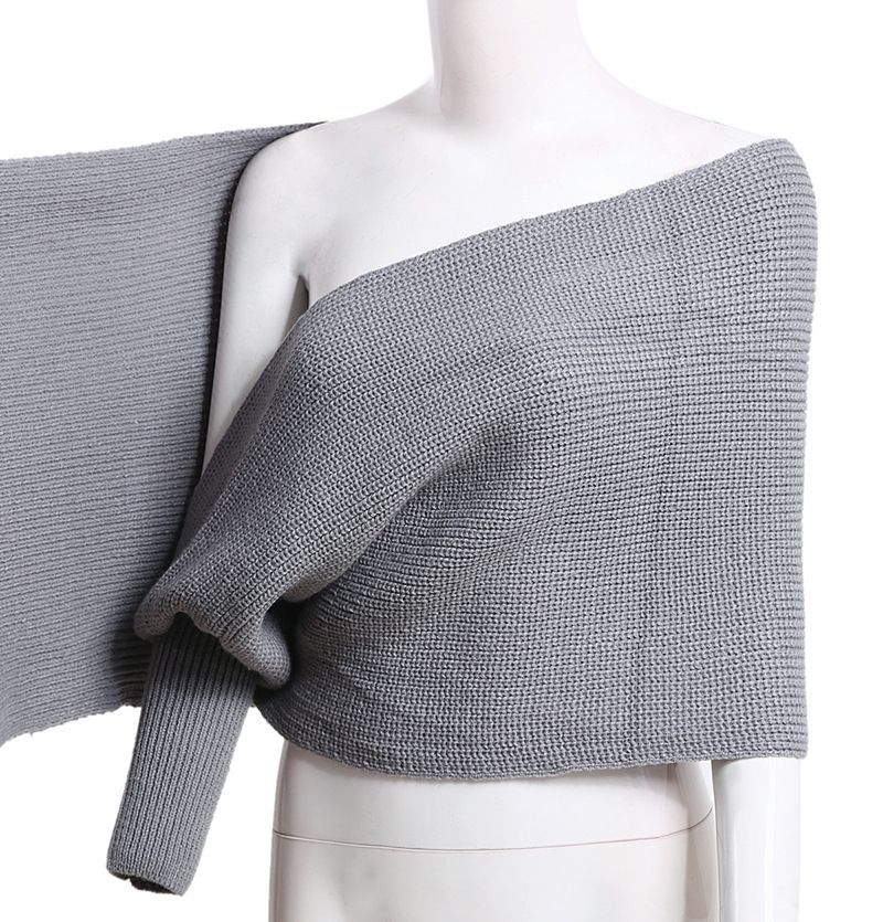 Kms Sexy Winter Warme Zachte Breiwol Lange Mouwen Wrap Shawl Effen Zwart Grijs Beige Rood Voor Vrouwen 200*42Cm