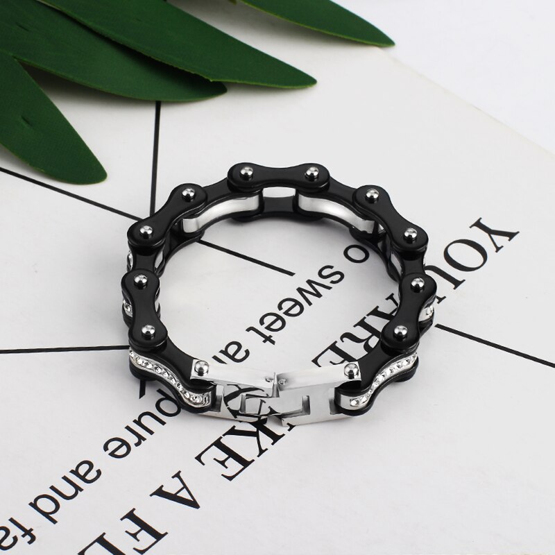 Pure black Motorcycle Bicycle Polishing Biker Bracelet 316L Stainless Steel Men's Bike Chains Bracelet Bangle Jewelry