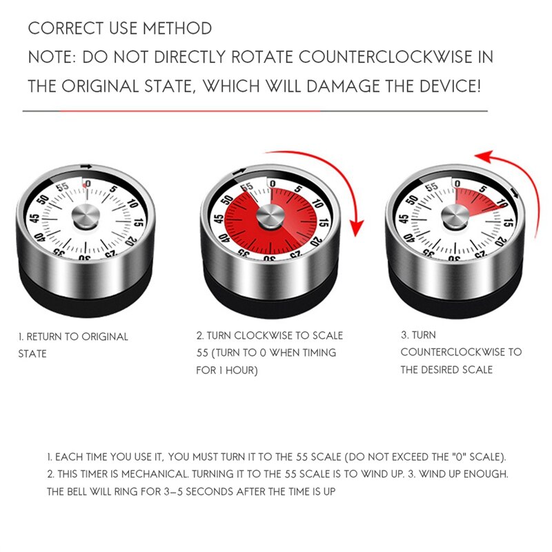 Visual Timer Round Mechanical Timer 60-Minutes Cooking Timer with Loud Alarm Magnetic Clock Timer Kitchen Gadget