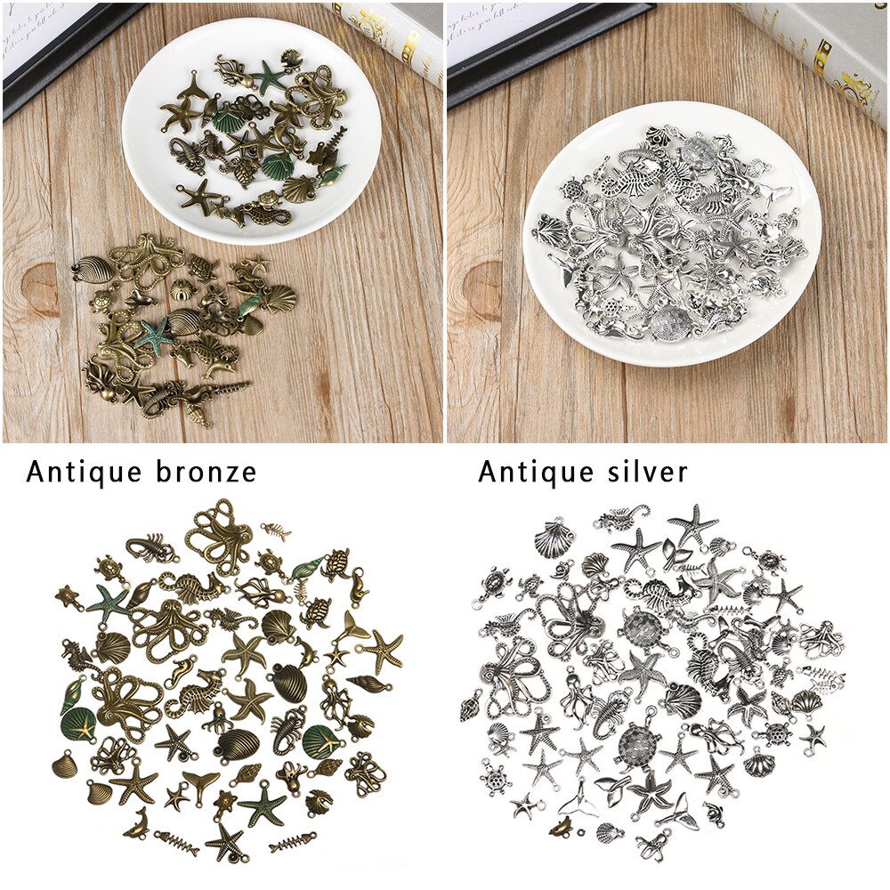 Neue Nette 56 teile/satz Groß Mixed Tibetischen Silber Charme Ozean Anhänger Perlen DIY Erkenntnisse Viele Schmuck Dekoration Zubehör