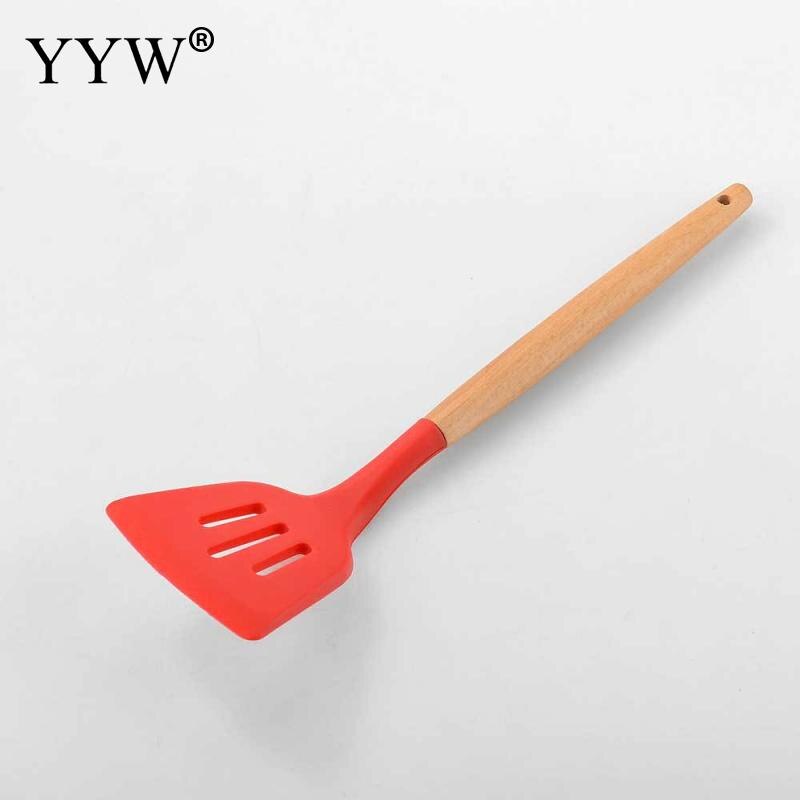 Silicone Kitchen Cooking Utensil Sets 12pcs Wooden Handle Red Kitchen Utensils Tools Non-Stick Spatula Shovel Cooking Tools Set: c