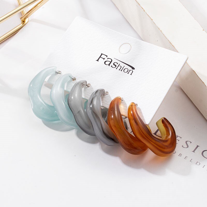 Grandes boucles d'oreilles géométriques en acrylique pour femmes, ensembles de perles, accessoires tendance, bijoux,: Gold 1018