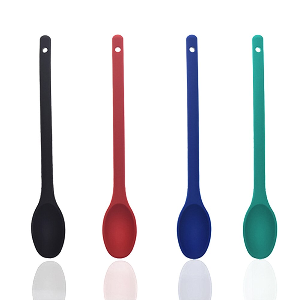 4 Colors Portable Hanging Heat Resistant Food Stirring Baking Nonstick Restaurant Serving Silicone Mixing Spoon Long Handle