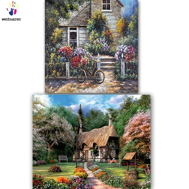 DIY colorings pictures by numbers with colors Beautiful house picture drawing painting by numbers framed Home