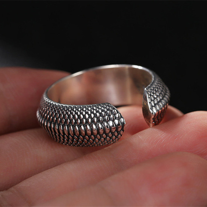 Personalità semplice anello in argento 925 accessori per dito indice maschile Retro Geometry Pattern anello in scala di drago per gioielli da uomo aperti