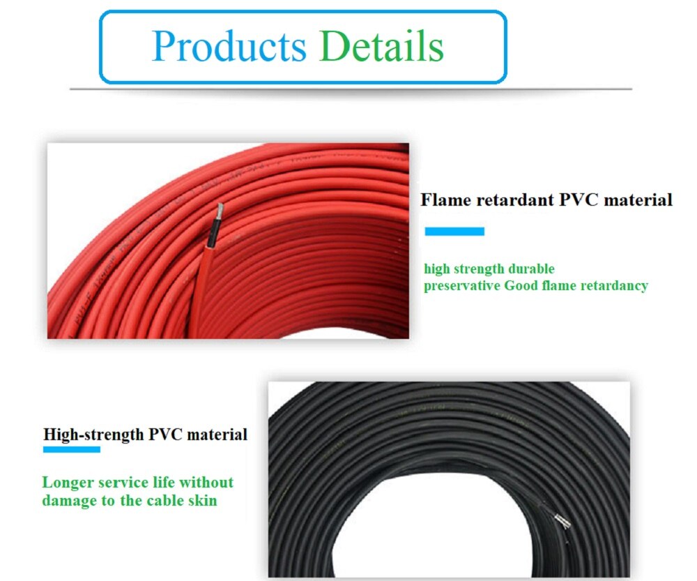 1 par 4mm 2.5 kvadratiske solcellepanel fotovoltaisk kabel kobbertråd sort og rød med vandtæt stik solcelle pv kabel 6/4/2.5 mm