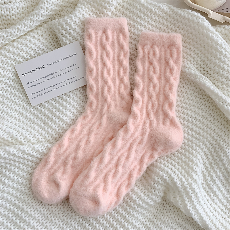 Calcetines cálidos para mujer, japonesa de invierno, calcetines mullidos de Color sólido para niñas, calcetines gruesos y bonitos para el hogar, calcetines suaves Kawaii para otoño: Naranja