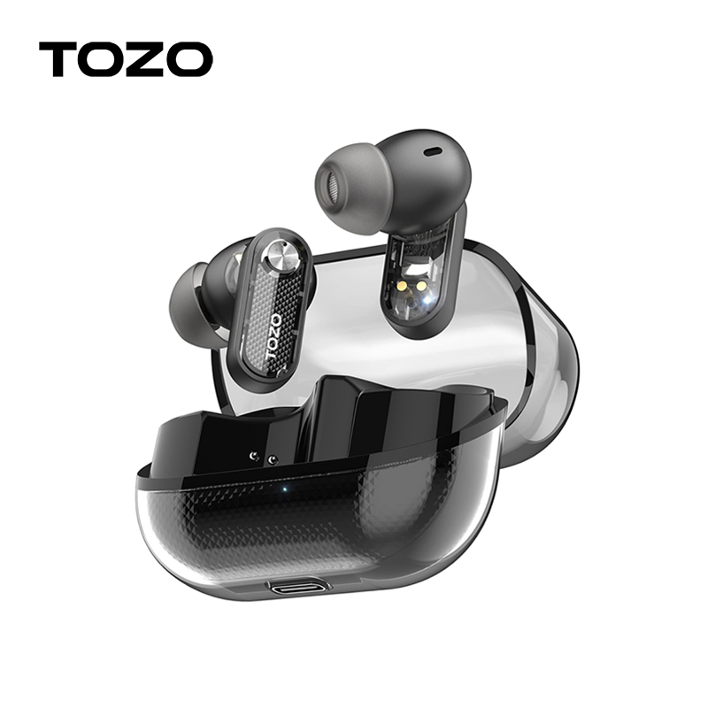 Tozo crystal pods trådlösa öronsnäckor med in-ear-funktion, bluetooth 5.4, dubbla mikrofoner, ai, tydliga samtal, transparent laddningsfodral