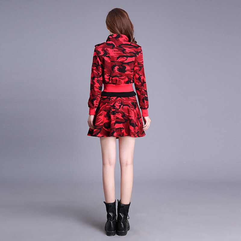 Jupe de Camouflage rouge pour femmes, Style, tenue de printemps et d&#39;été à la , vêtements de Performance de danse carrée de marin de loisirs en plein air