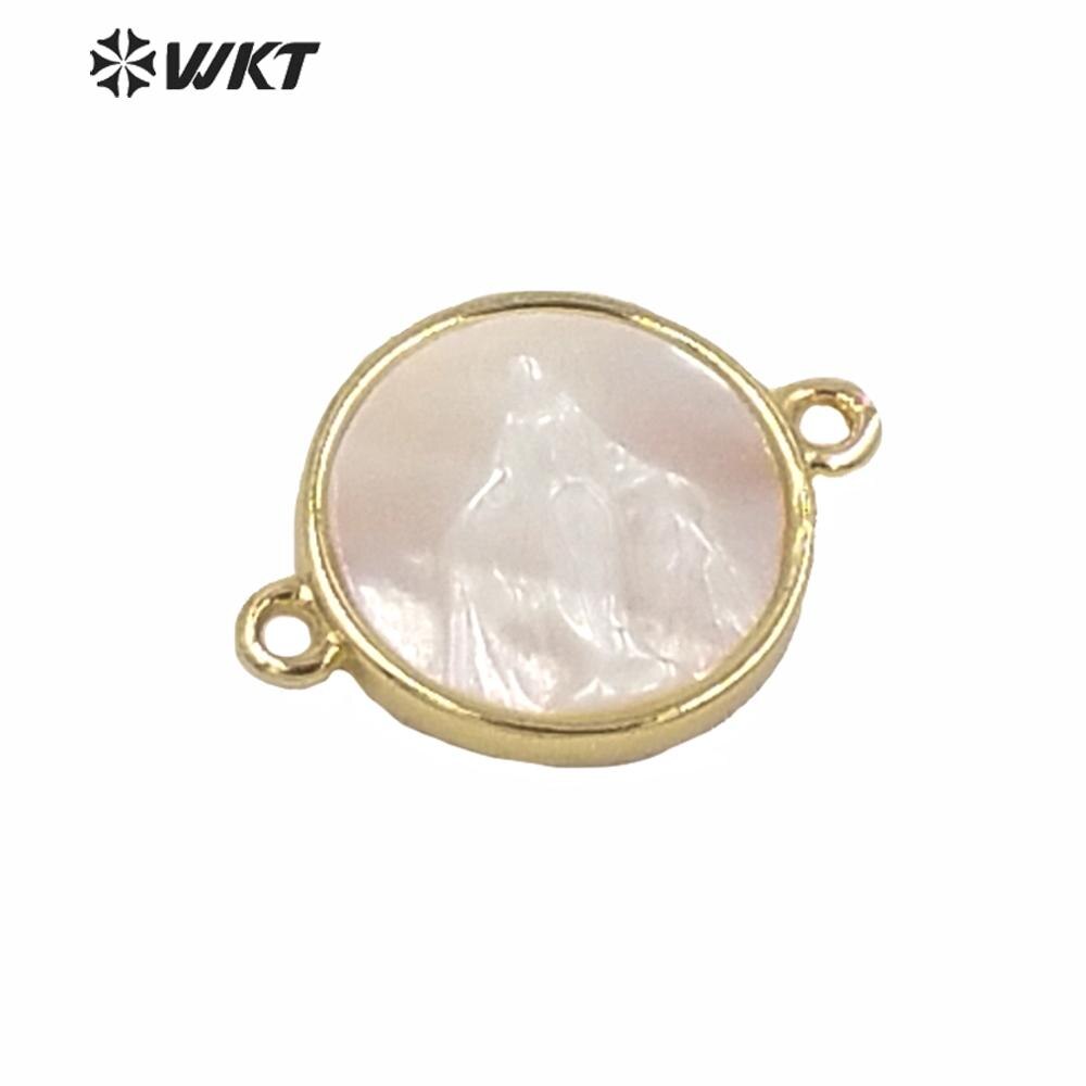 MP170 Religieuze Gold Metal Bezel Hanger Wit Shell Tiny Charm Jezus Connector Hanger Dubbele Haken Vrouwen Sieraden Shell: A