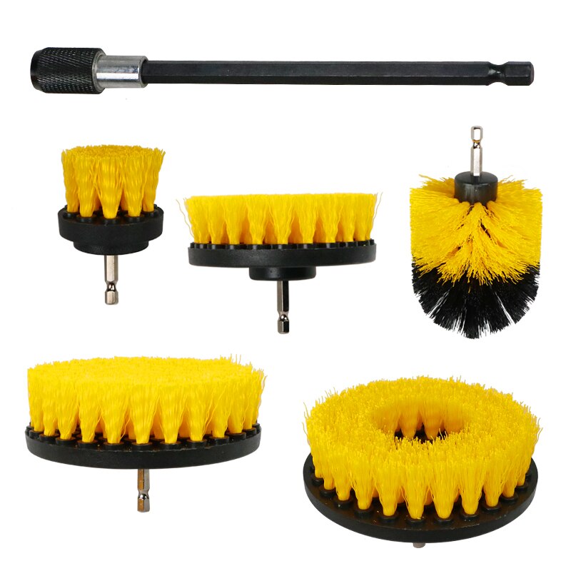 Brosse à récurer électrique 2/3.5/4/5 '', Kit de brosse de forage, brosse de nettoyage ronde en plastique, tige d'extension pour pneus de voiture, outils de nettoyage de voiture