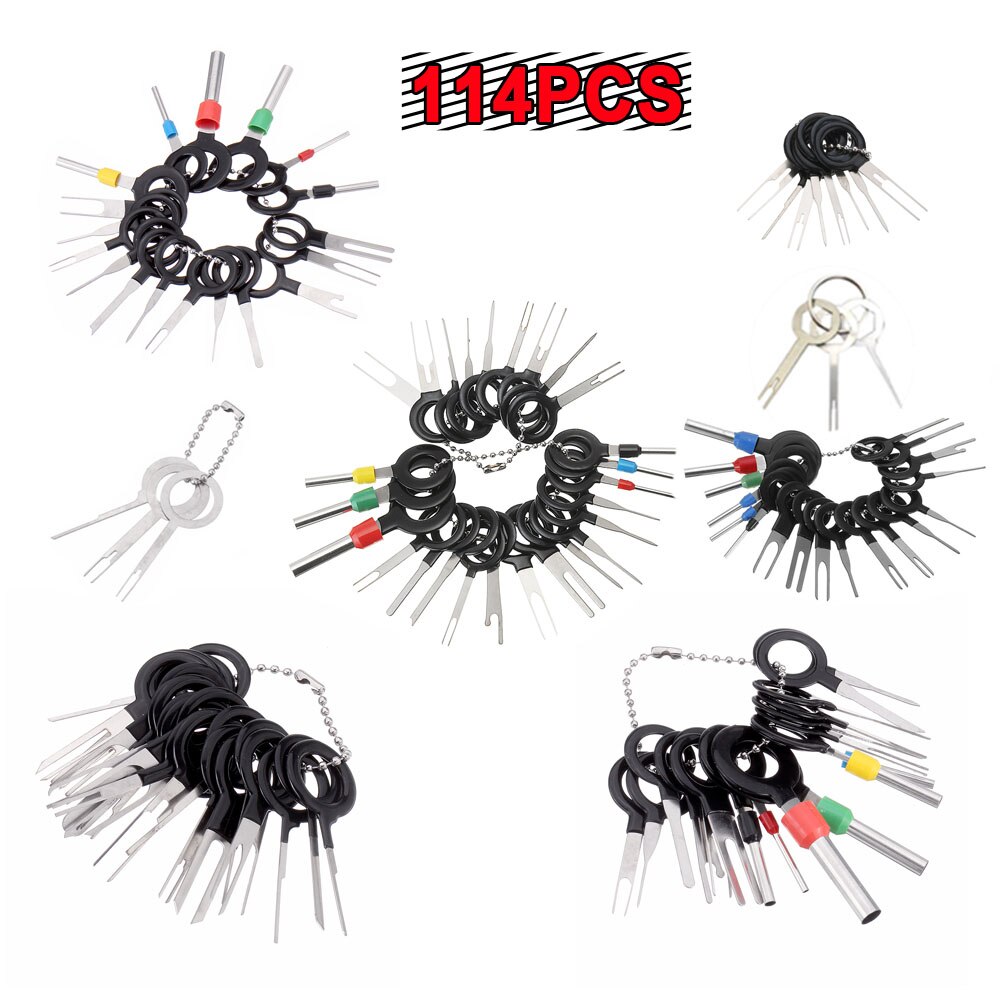 114pcs Car Terminal Removal Tool Kit Wiring Crimp Connector Retractor Pin Extractor Puller Terminal Repair Tools