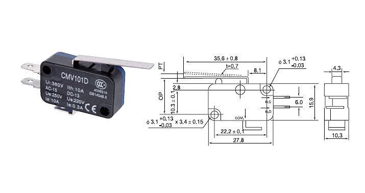10 unids/lote Original CNTD CMV101D Micro interruptor/interruptor de límite Ui 380V Ith10A