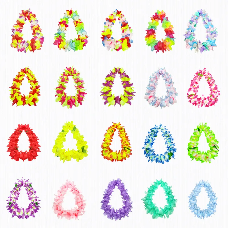 10pcs LED Light Up Flashing Hawaiian Leis Hula Dance Garland Artificial Flowers Neck Loop Necklace Glow Party Supplies Christmas