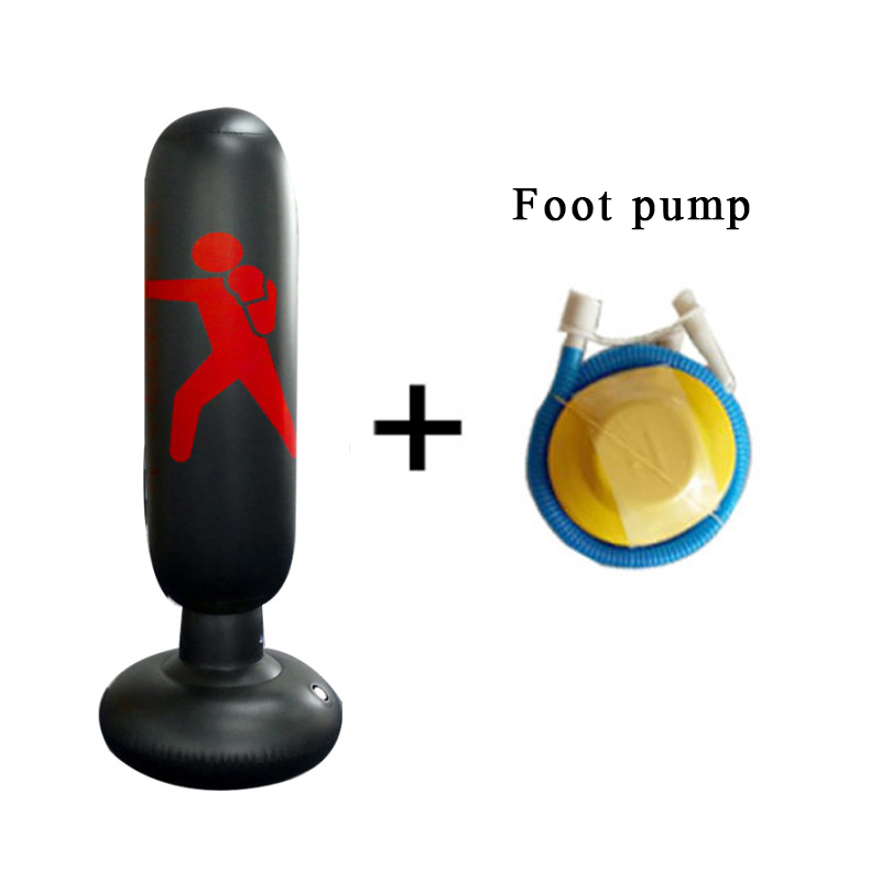 Inflatable Boxing Punching Bag Boxing Sack For Adult Children PVC Thick Boxing Pillar Tumbler Standing Sandbag Fitness Training: Black With Foot pump