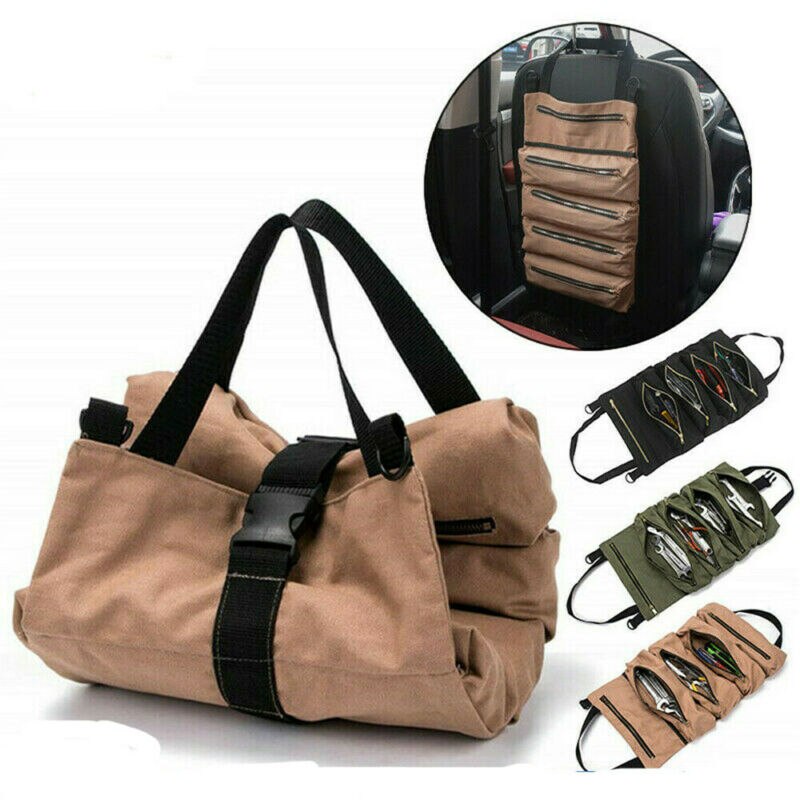 Canvas Roll Up Tools Pouch Bags Wrench Organizer Carrier Car Back Seat Storage Bags