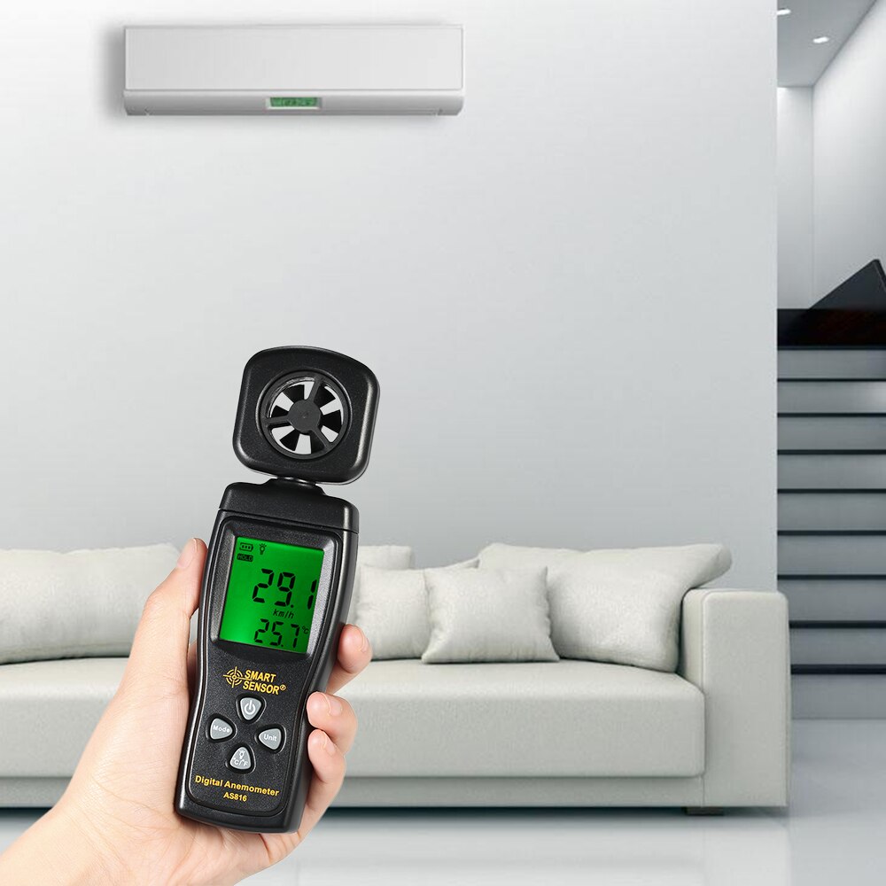 Mini Anemometer LCD Digital Wind Speed Meter Air Velocity Temperature Measuring with Backlight