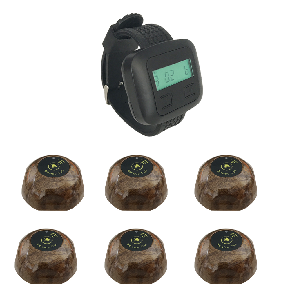 JINGLE BELLS 6 call button+1 watch pager wireless calling systems for restaurants waiter call button hotel waiter calling system