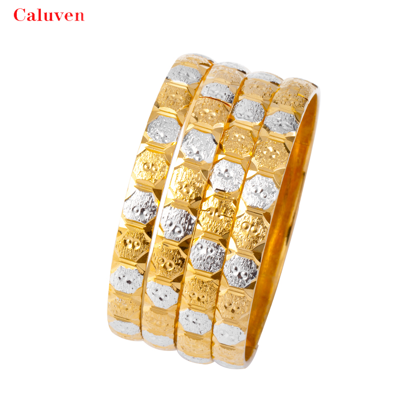 8 MM/64 MM Twee-Tones Dubai Armbanden voor vrouwen Goud Zilver Kleur Arabisch Armbanden Ethiopische bruiloft armbanden klassieke Afrikaanse